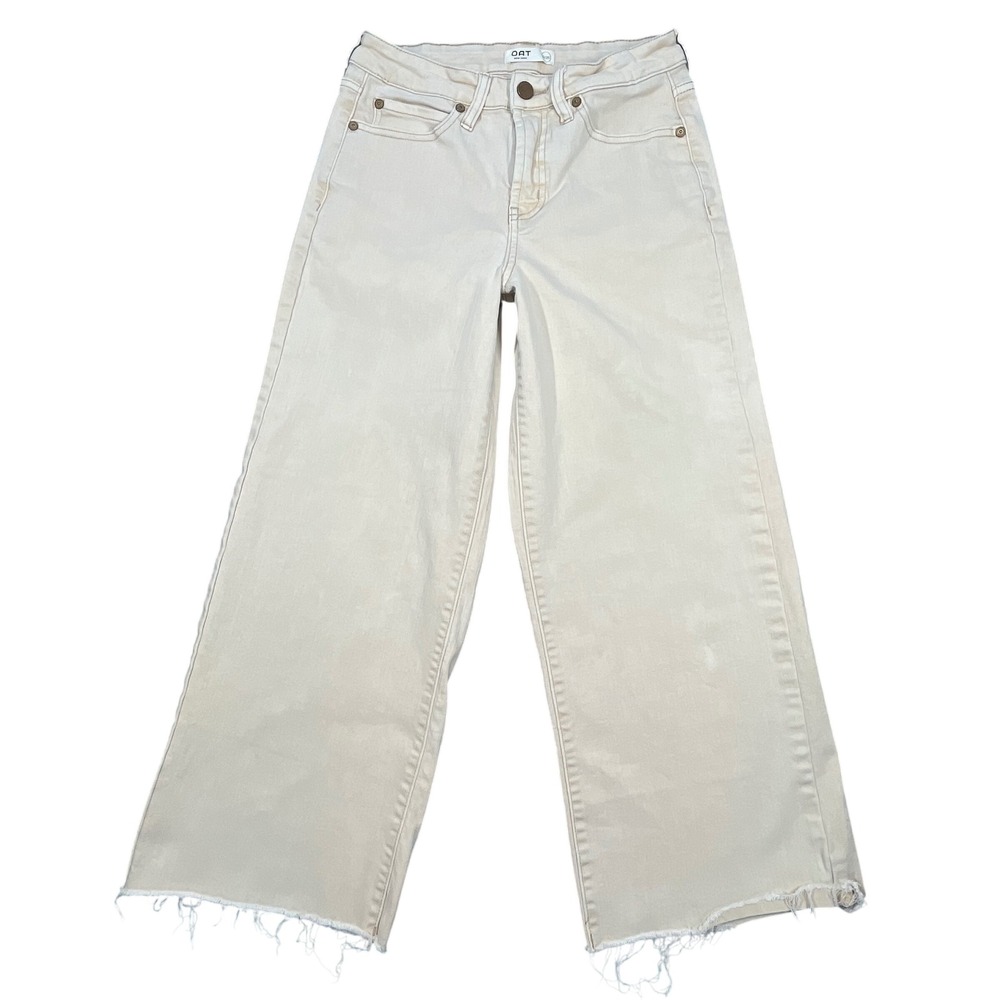 OAT New York Beige Raw Hem Wide Leg Jeans Women 0